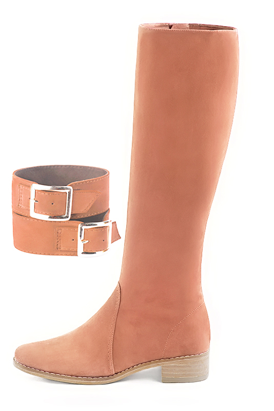 Peach orange women's calf bracelets, to wear over boots. Top view - Florence KOOIJMAN